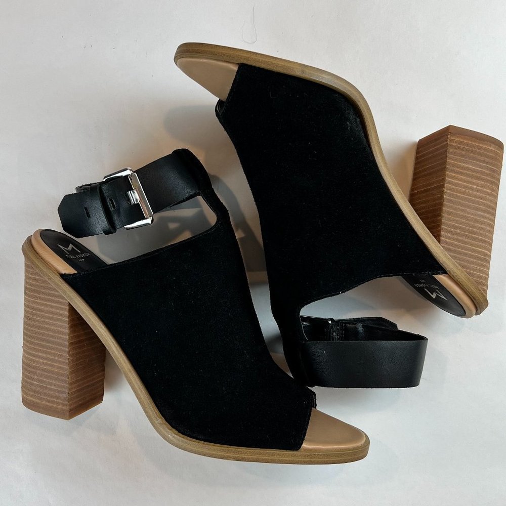 Marc Fisher Vashi Black Suede Open Toe Block Heel Ankle Boots